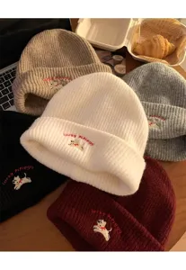 Carino berretto in maglia con ricamo di cucciolo donna inverno caldo cappello di lana.