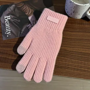 Guanti invernali caldi touch screen in maglia rosa guanti termici da donna per esterno