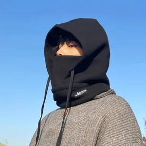 Black thermal cycling balaclava hood for windproof outdoor winter riding and sports.