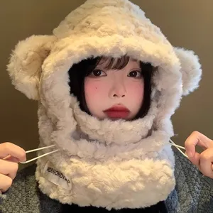 Donne Inverno Caldo Peluche Cappello da Trapper Carine Orecchie di Orso Cappello con Paraorecchie Ispessito Antivento Pile Bomber Cappello