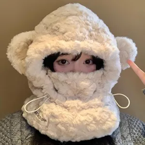Set cappello e sciarpa in peluche invernale, simpatico berretto caldo con orecchie da orso.