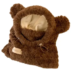 Passamontagna invernale caldo in peluche con orecchie da orso sciarpa con cappuccio