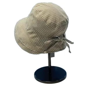 Chapeau bob à carreaux japonais pour femme, élégant chapeau de soleil d'été pour extérieur.