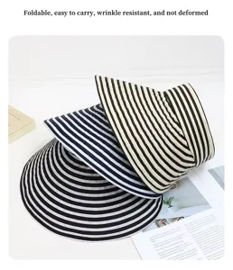Women striped wide brim sun hat summer outdoor foldable breathable UV protection beach hat