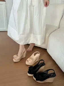 Sandali con zeppa donna plateau espadrilles punta aperta fiocco scarpe estive