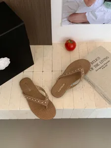 Dames platte Franse teenlaces zomer casual buiten studs geweven strand schoenen detailweergave