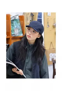 Japanese style soft brim baseball cap for women and men, casual dark blue summer sun hat.