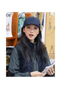 Detail view of the Japanese style soft brim baseball cap in navy blue, showcasing daily wear.
