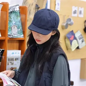 Japanese style soft brim baseball cap for women and men, navy blue summer sun protection hat.