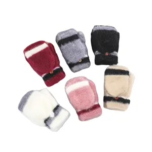 Winter knitted flip-top half finger gloves thick warm touch screen gloves multi-color