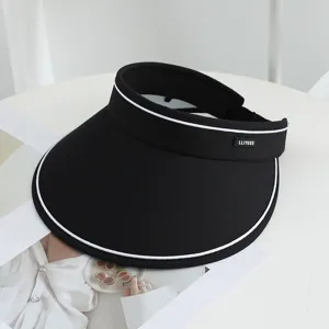 Black Sun Visor Hat Wide Brim Empty Top Summer Hat UV Protection Foldable Casual Beach Cap