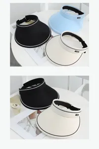 Summer outdoor empty top sun visor hat, wide brim folding beach cap for women fashion.