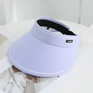 Summer sun visor hat with wide brim, lavender empty top cap for outdoor UV protection.