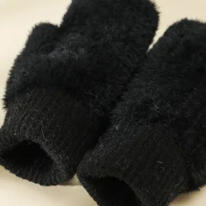 Guanti invernali in peluche nero da donna e uomo polsini in maglia caldi e soffici