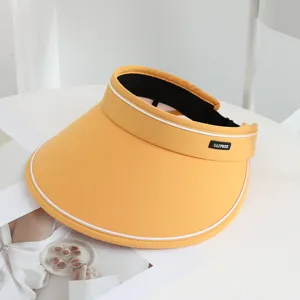 Yellow empty top sun visor hat wide brim summer foldable UV protection hat for women