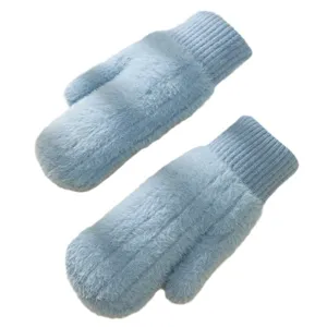Moffole calde in peluche invernale azzurro chiaro, guanti termici spessi e morbidi donna.