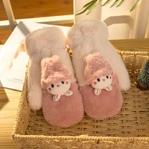 Winter thick plush warm mittens detail, soft fleece-lined cozy design for cold weather outdoor.