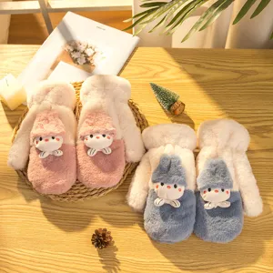 Thickened plush winter mittens with cute doll decor, warm and cozy cold-weather gloves.