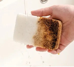 Wood pulp sponge kitchen dishwashing scrubbing pad thick cleaning cloth sponge block detail