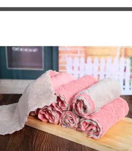 Thickened coral fleece dish cloth super absorbent cleaning towel for kitchen table wiping.