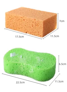 Grandes eponge de lavage auto et eponge en nid d'abeille vue de detail avec dimensions.