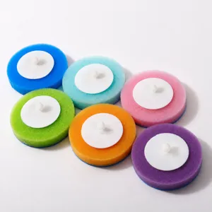 Disposable toilet brush replacement sponge heads in assorted colors for efficient bathroom cleaning.