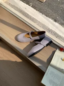Damen Vintage lavendel lila runde Kappe Mary Jane Schuhe süss lässige flache Damenschuhe