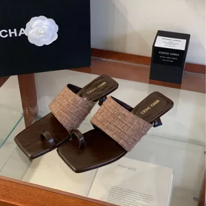Sandalias elegantes de tacón alto y puntera cuadrada para mujer, zapatos de verano de tweed chic.