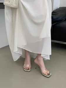 Transparent high heel mules for women, featuring chic stiletto and clear strap for summer.