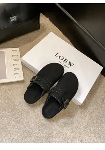 Damen Winter warme Plüsch Pantoletten lässig bequeme schwarze geschlossene Clogs Schuhe neu
