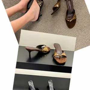 Sandalias de tacón alto de ante con tachuelas vintage para mujer con opciones de tacón de 7cm y 5cm.
