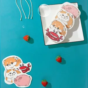 Compressed wood pulp sponge cute animal design kitchen dishwashing cleaning magic wiping pad.