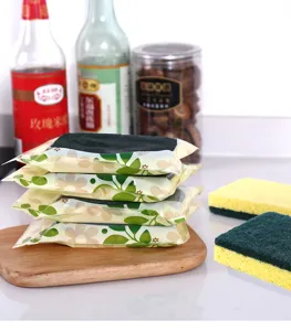 Household kitchen cleaning sponge, wood pulp sponge dishwashing wipe, durable tool.