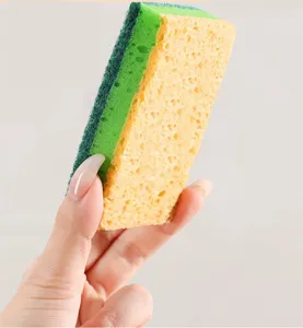 Kitchen cellulose sponge and scouring pad for dishwashing, thick double-sided cleaning block.
