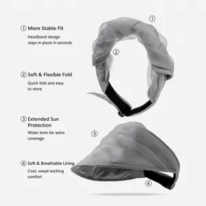 Organza mesh sun protection hat women summer beach empty top visor headband lightweight