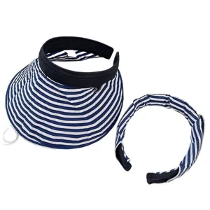Blue white striped sun visor empty top hat set stylish summer outdoor UV protection beach cap