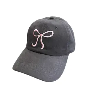Berretto da baseball con ricamo di fiocco rosa da donna, cappellino parasole.
