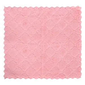 Thickened coral fleece dishcloth, absorbent pink cleaning towel with scalloped edges.