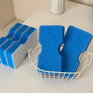 High density I-shape kitchen cleaning sponge block, durable dual-sided dishwashing scrub pad for home.