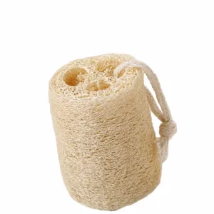 Natural loofah dishwashing sponge scrubber pad, eco-friendly plant fiber kitchen cleaning tool.