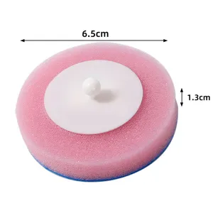 Disposable toilet brush replacement sponge head, pink cleaning sponge with white holder.