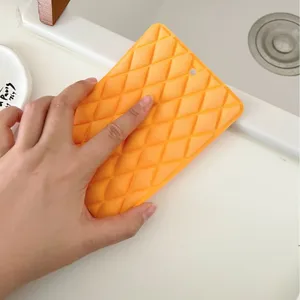 Thickened diamond dishwashing sponge kitchen cleaning pad with hanging hole orange color