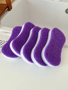 8-Form Doppelseitiges Reinigungsschwamm Set, lila und weiße robuste Spülschwämme für Küche.