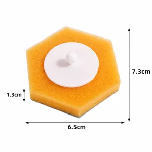Disposable toilet brush replacement sponge head, hexagonal yellow pad white base.