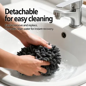 Replacement round steam mop pad, grey chenille microfiber cloth for easy floor cleaning.