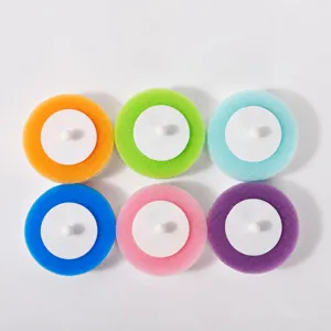 Disposable toilet brush replacement sponge heads, multi-color round cleaning pads, 6 pack.