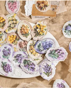 Détail du pack d'autocollants floraux en relief vintage avec de superbes motifs botaniques pour DIY.