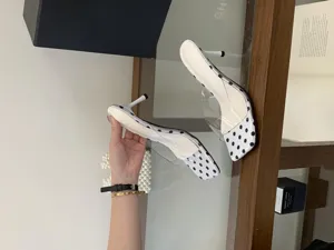 French polka dot transparent high heel mules summer outdoor stylish stiletto slip on sandals