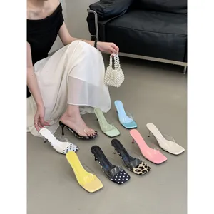 French Style Transparent High Heel Slippers Women Summer Outer Wear Stiletto Heel Open Toe Sandals