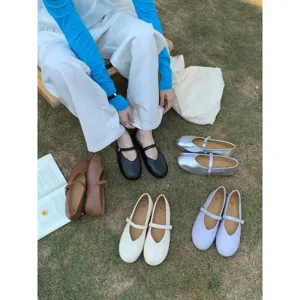 Damen Vintage Runde Kappe Mary Jane Schuhe Lässig Flach Niedriger Absatz Kunstleder Süß Stil Alltag Schuhe